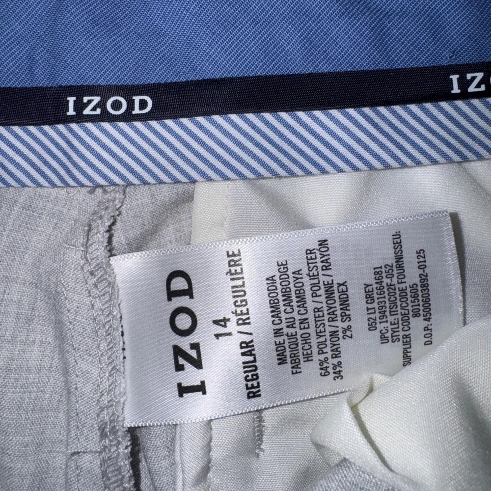 IZOD Dress Pants Kids Size 14 Light Grey Heathered‎ Flat Front Trousers